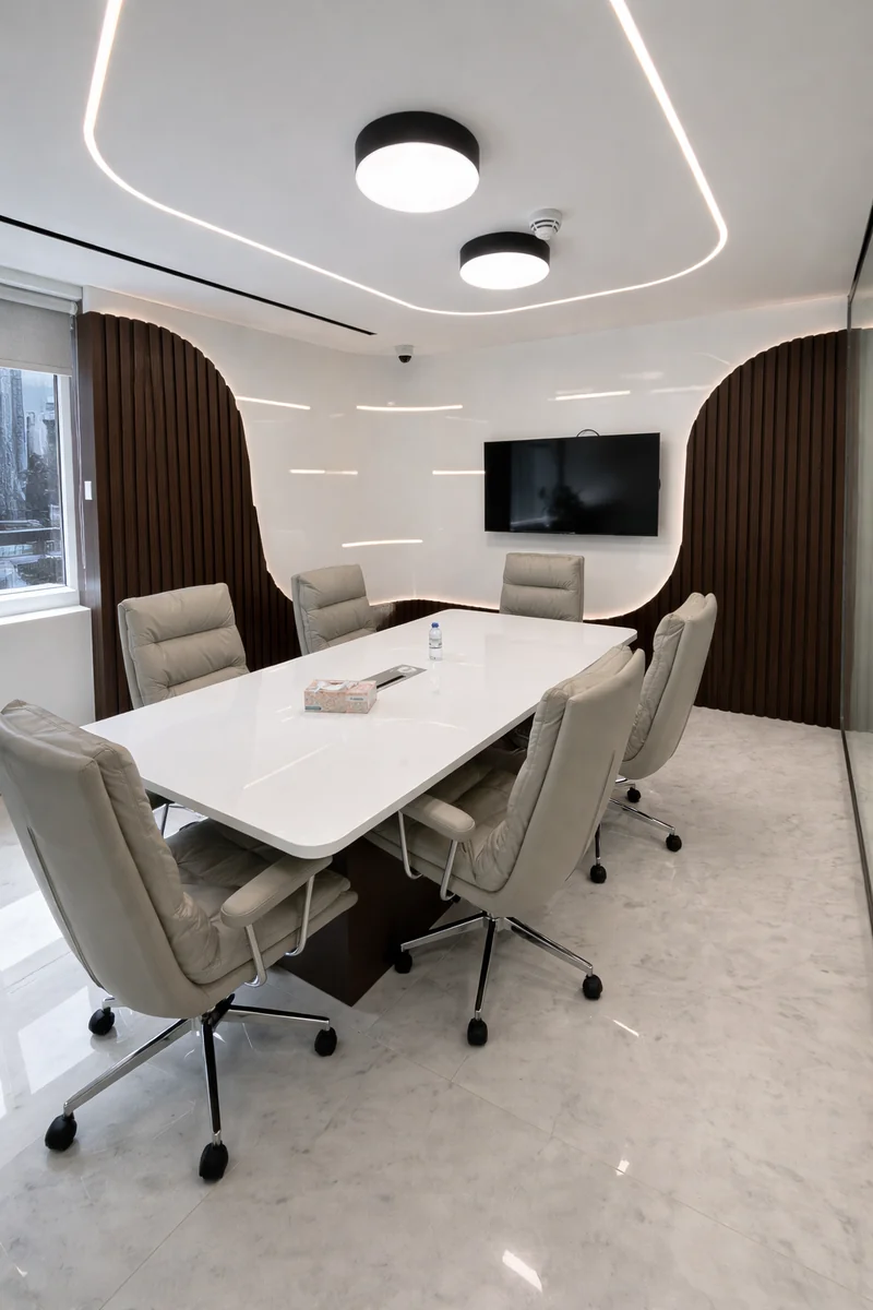 Custom meeting room joinery and conference table – Shriji Trading DMCC office fit-out JLT Dubai UAE