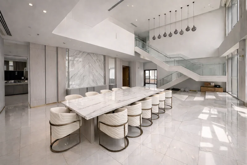 Luxury open-plan living room design at Noora Tower Apartment 6801 Dubai – Creative Avenue