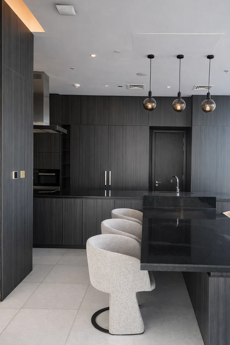 Modern bespoke kitchen fit-out with seamless cabinetry – Noora Tower Dubai Creative Avenue UAE