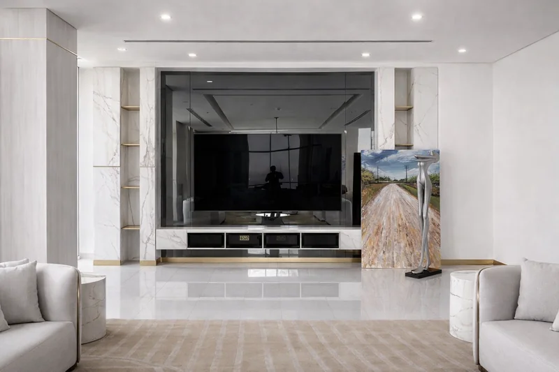 Custom ambient lighting design in luxury lounge – Noora Tower Dubai fit-out by Creative Avenue