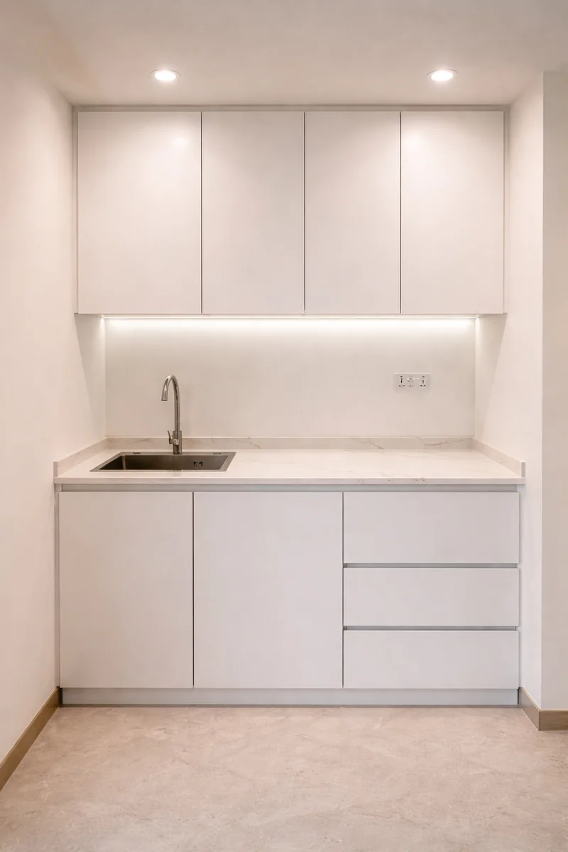 Custom office pantry kitchen joinery and cabinetry – Shriji Trading DMCC HDS Tower JLT Creative Avenue UAE