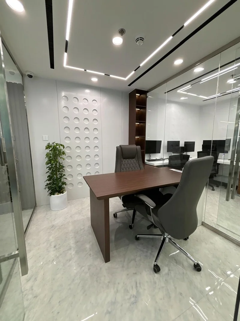Private manager office chamber with custom desk and joinery – Creative Avenue office interior JLT Dubai UAE