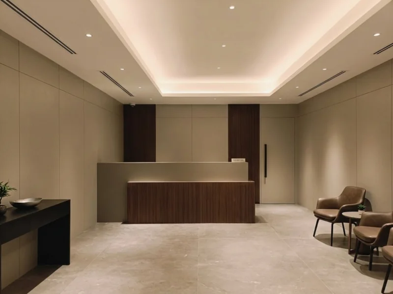 Premium decorative wall panels installed at Falcon DIP Dubai – Creative Avenue interior design UAE