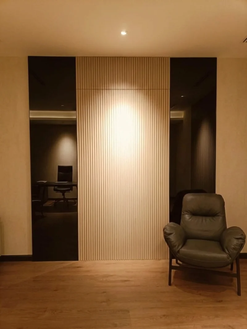 Premium decorative wall panels installed at Falcon DIP Dubai – Creative Avenue interior design UAE